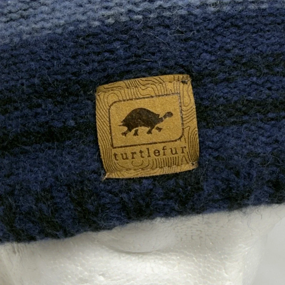 Turtle‎ Fur Blue Stipe Knit Lambswool Blend Winter Beanie Fleece Lined